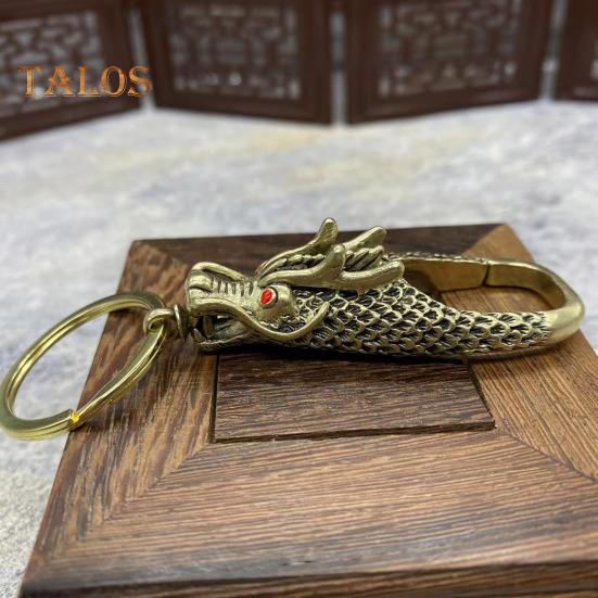 Mosazný přívěsek na klíče s dračí hlavou, ručně vyrobený z čisté mědi, kreativní přívěsek na klíče s dračí hlavou, který nebledne