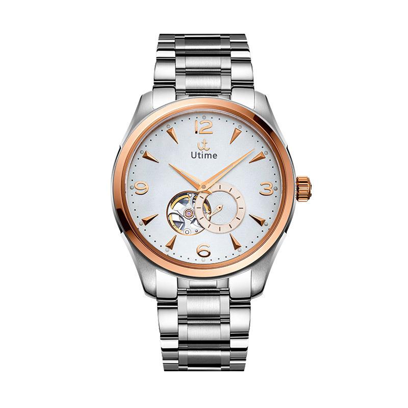 Utime High-End Watches Mechanical Men'S Waterproof Watches Business Luminous Solid Steel Belt Hollow Men'S Watches