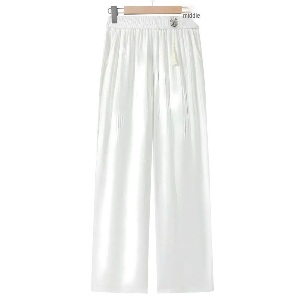 Mid-Rise Elastic Waist Straight-Leg Casual Pants for Mature Women