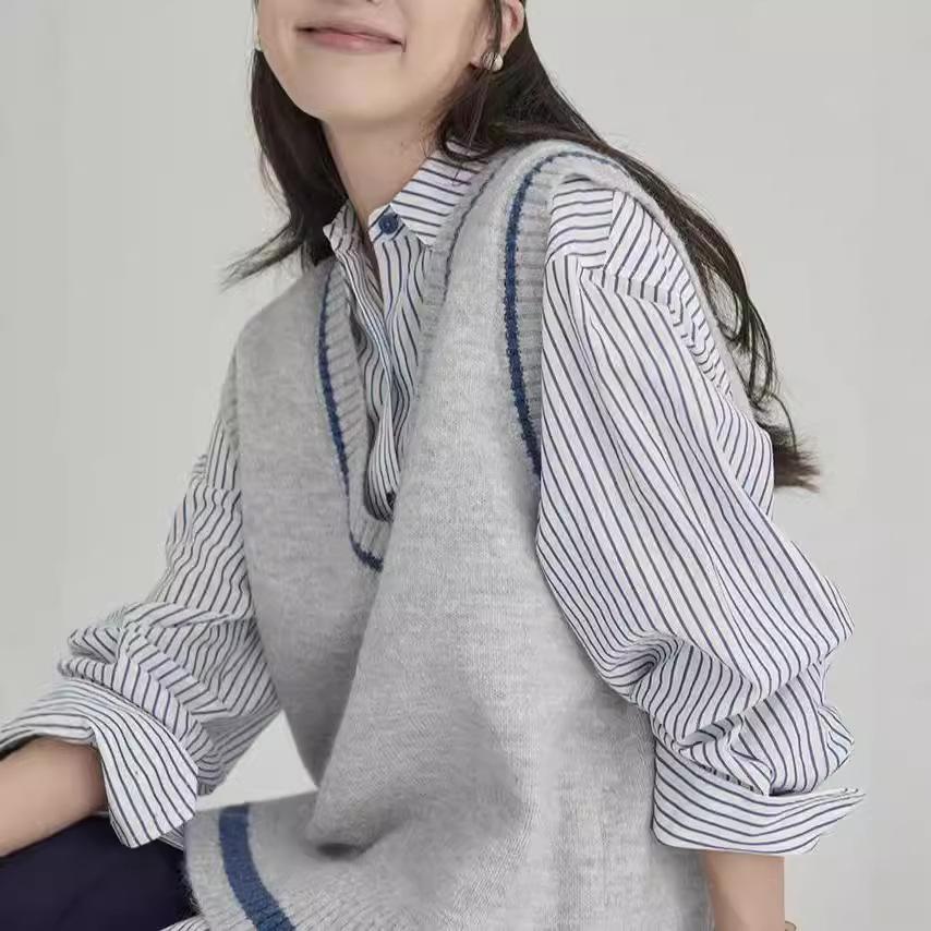 Retro Literary Long Wool-Blend Knitted Vest for College Girls