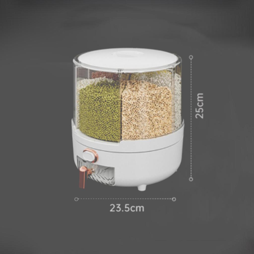 360 Degree Rotating Grain Dispenser Box PP Plastic Kitchen Storage Container for Rice and Beans White M