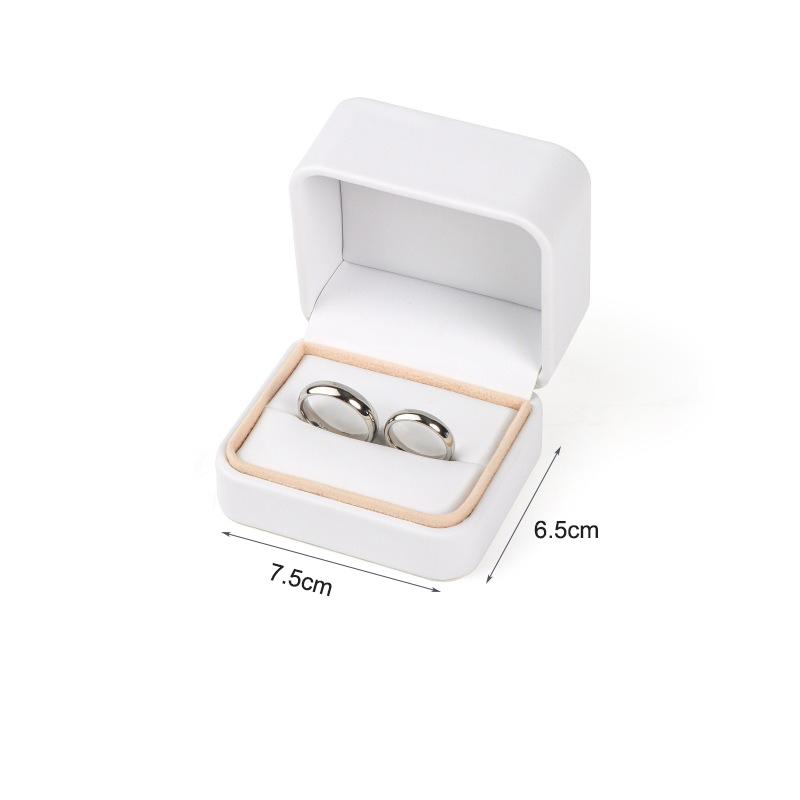Simple Solid Color Ring Box White PU Leather Proposal Engagement Wedding Ring Box Holiday Gift Packaging Earring Storage Case
