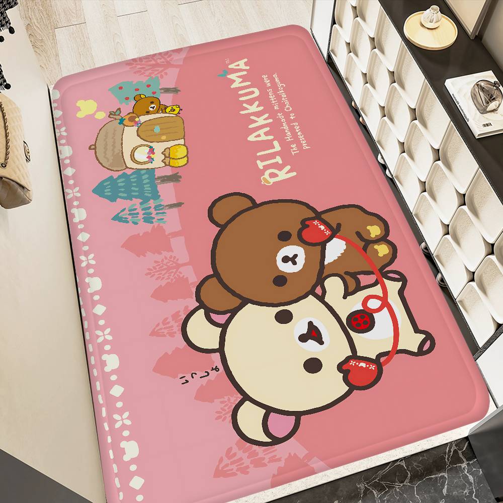 Kawaii Rilakkuma Bear Door Mat Nordic Style Bedroom Living Room Doormat Home Balcony Anti-Slip Alfombra