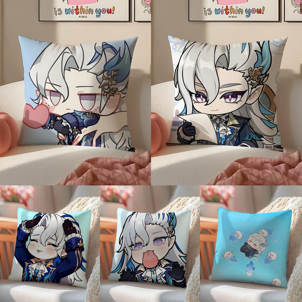 Popular Genshin Impact NNeuvillette Cushion Cover Pillowcase Short Plush Invisible zipper Room Sofa Cushion Cover