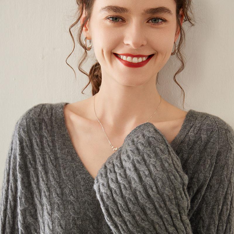 Women's Cashmere V-Neck Sweater - Autumn/Winter Knit, Loose-Fit, Slimming Korean Style Fashion