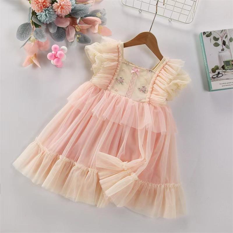 Girls Spring Autumn Princess Dress With Ruffles And Tulle Elegant Birthday Party Gown For Kids Children Clothing