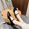Pointed Mary Jane Shoes Spring Low Heel Light Mouth One-word Button Candy Color Flat Shoes Sheepskin Women's Single Shoes
