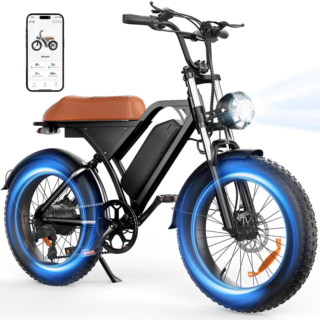 EB5Max Bicicletta Elettrica con Ruote Grasse a 7 Marce Batteria 48V 18.2AH Autonomia 85 Miglia 250W velocità 25KM/H Bicicletta Elettrica
