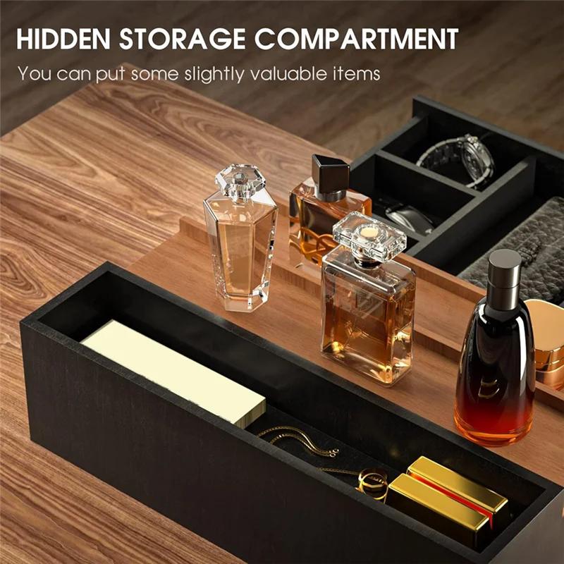 Espositore per Profumi in Legno con Cassetto, Organizer a Gradini a 3 Livelli per Cosmetici, Scatola Porta Trucchi per Comodino e Bagno