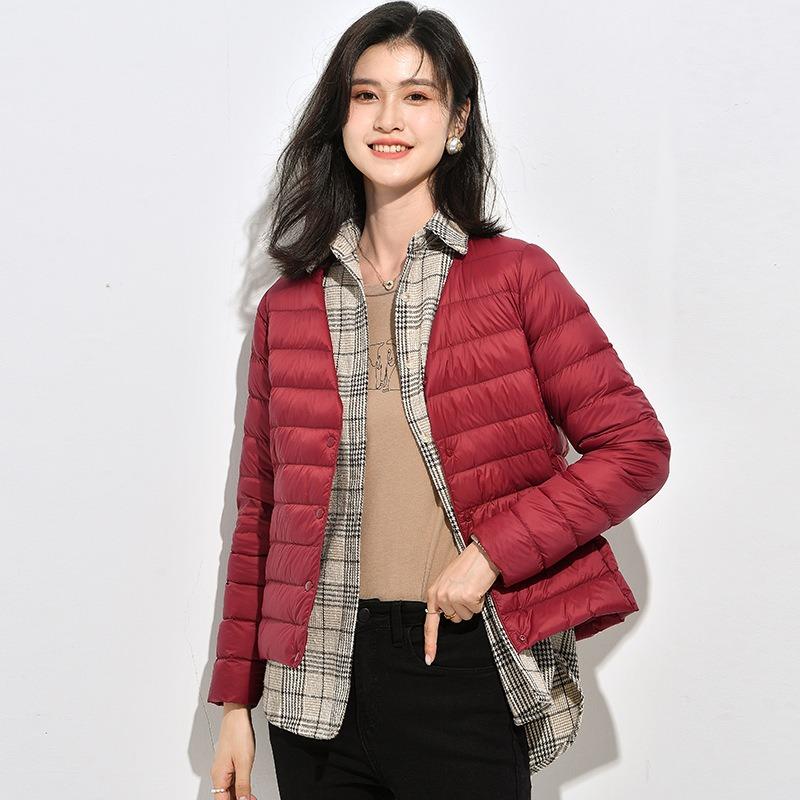 Light Down Jacket Women's Short Autumn and Winter Light Liner Wear Inner Round Neck Warm Large Size Coat