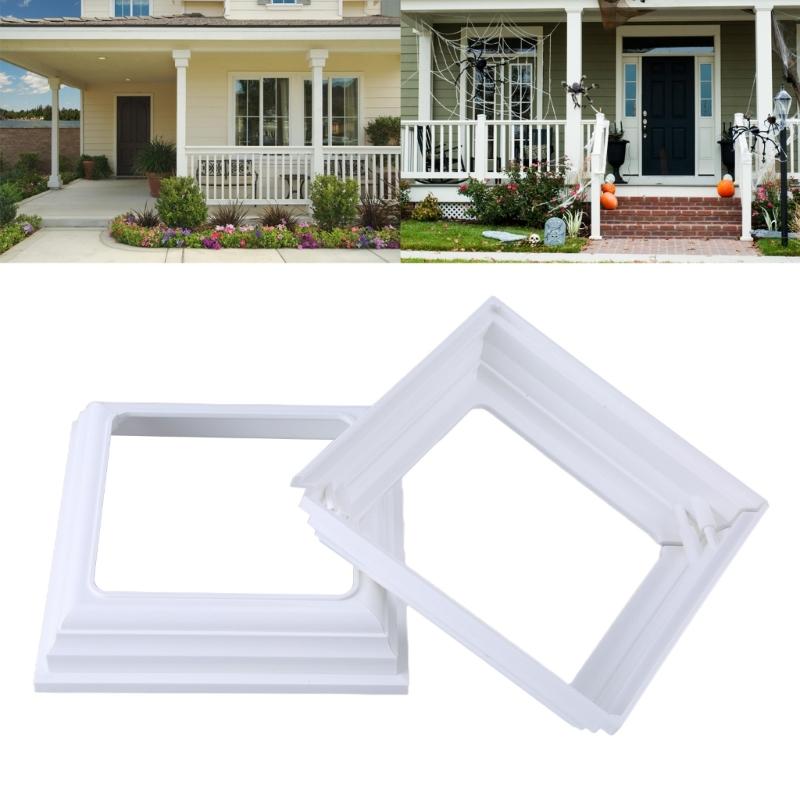 White Plastic Post Sleeve 4x4Inch Interior Diameter Base Trim Easy Install Skirt for Deck Porch Railing Column (4Pack)
