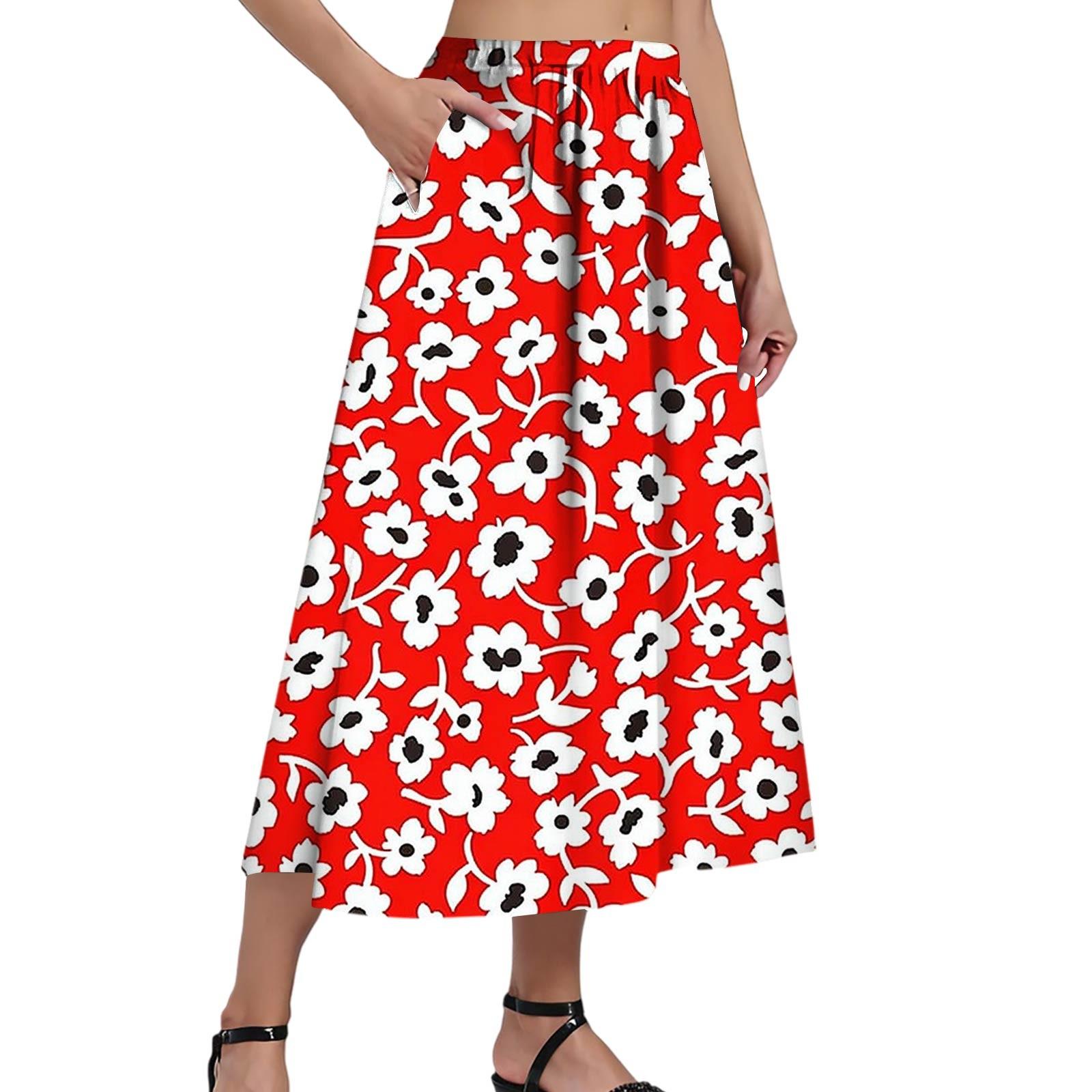 

Жіноча Повсякденна Модна Спідниця з Градієнтним Смугастим Принтом Еластична Вільна З Кишенями Плісована Спідниця-півсонце (З бічною кишенею) L червоний