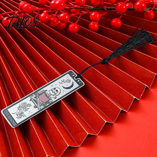 Durable Metal Bookmark Tarot Card Bookmark, Stainless Steel Skeleton Pattern Page Marker, Thin Holder Book Mark for Students Reading, Gothic Halloween