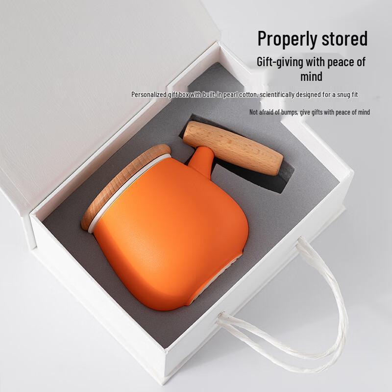 TLAKEHO Ceramic Tea Infuser Cup with Wooden Handle
