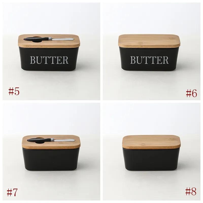 Rectangular Ceramic Butter Box Sealed Jar Butter Box Knife Western Style Household Cheese Box Kitchen Storage Tool YLE33