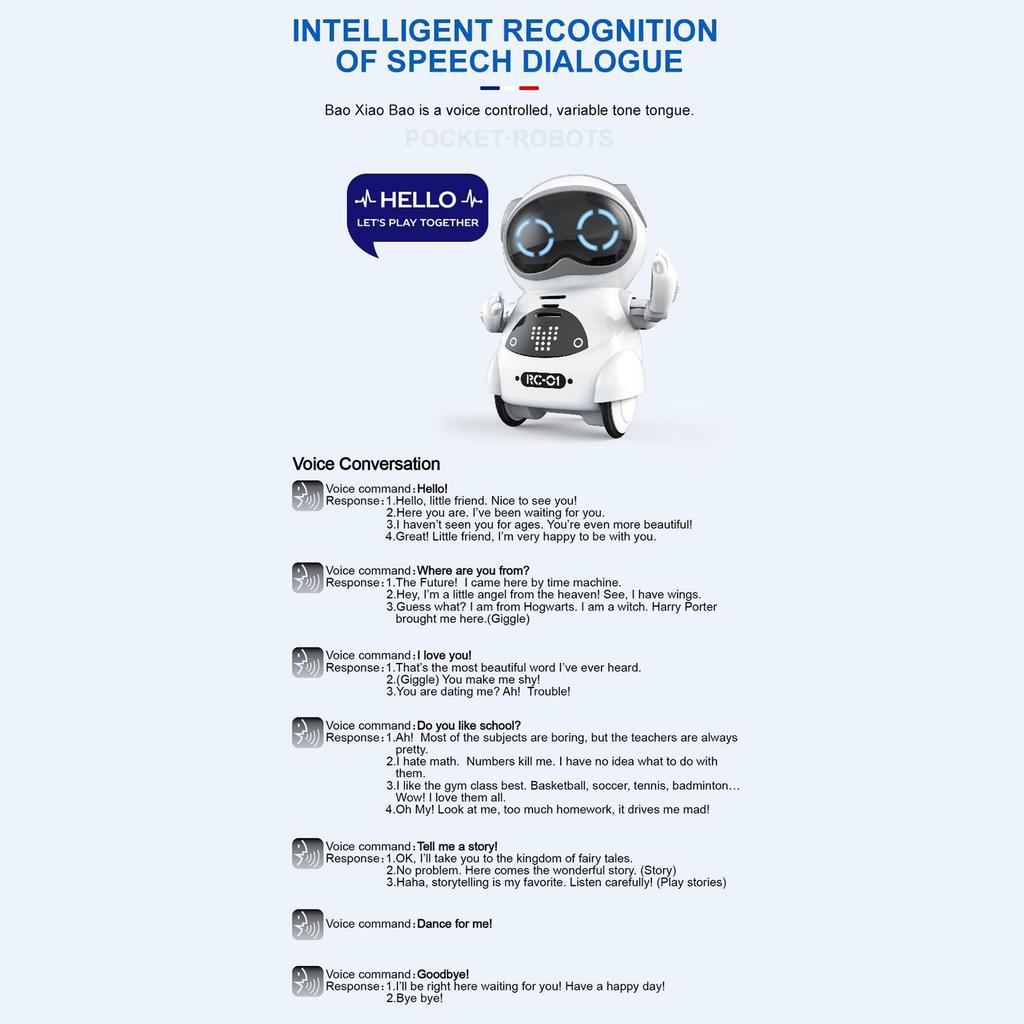 Interactive Voice Activated Intelligent Robot Educational Toy For Kids In Blue Pink White Color Lightweight Durability