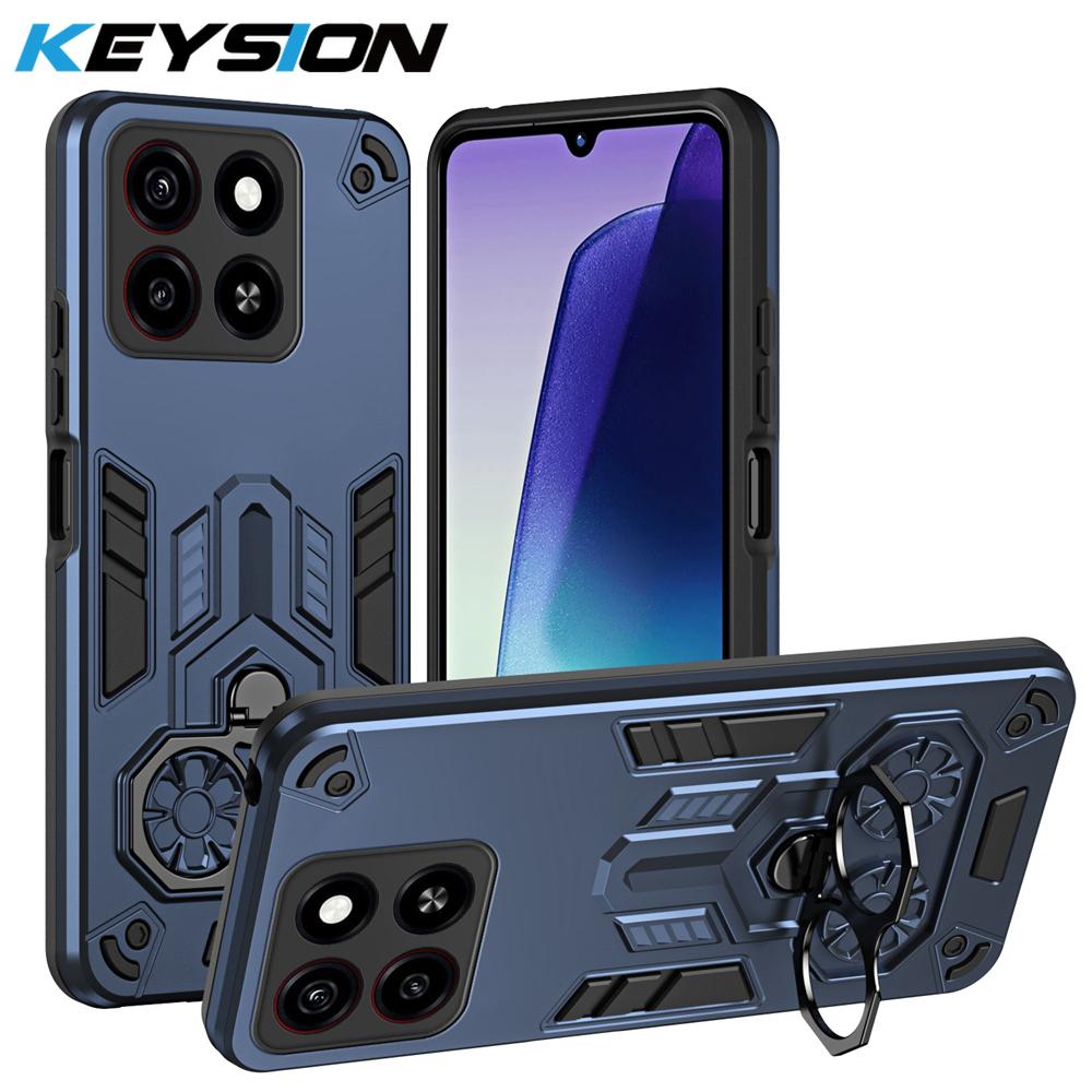 KEYSION Shockproof Armor Case for ZTE Blade A55 A35 Soft Silicone+PC Metal Ring Stand Phone Back Cover for ZTE Blade A35 A55