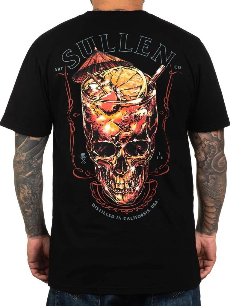 Sullen Herren Altmodisches Kurzarm Premium T-Shirt Totenkopf Whiskeyglas Tee