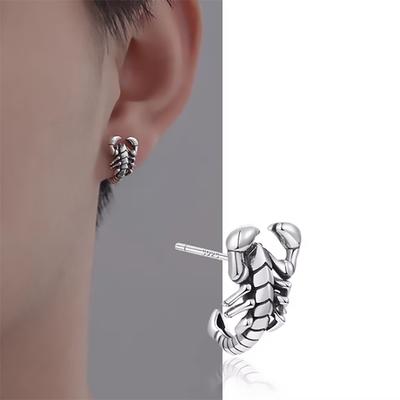 1Pc New In Fashion Vintage Hip Hop Punk Silver Color Scorpion Ear Stud Piercing Earrings For Women Men  Jewelry Accessories