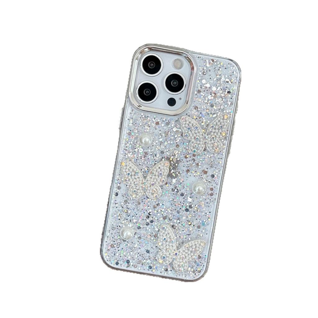 Suitable for IPhone16E Phone Cases, Starry Sky Resin, Apple 15promax, and 3D Pearl Butterfly 14