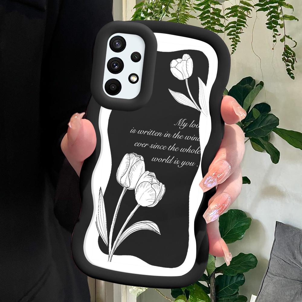 

Окрашенный узор Big Wave Edge Мягкий силиконовый материал Macaron чехол для телефона противоударный защитный резиновый чехол для Samsung Xiaomi Poco Redmi Samsung F22 чёрный