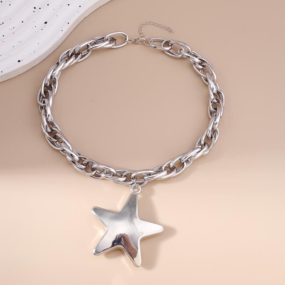 Fashion Silver Color Big Star Pendant Necklace for Women Men Gothic Punk Choker Necklaces Chain Party Jewelry Gifts