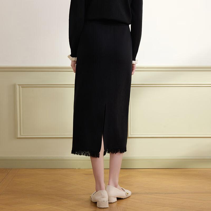 Xiangying Women's High-Waist Fringe Slit Midi Skirt