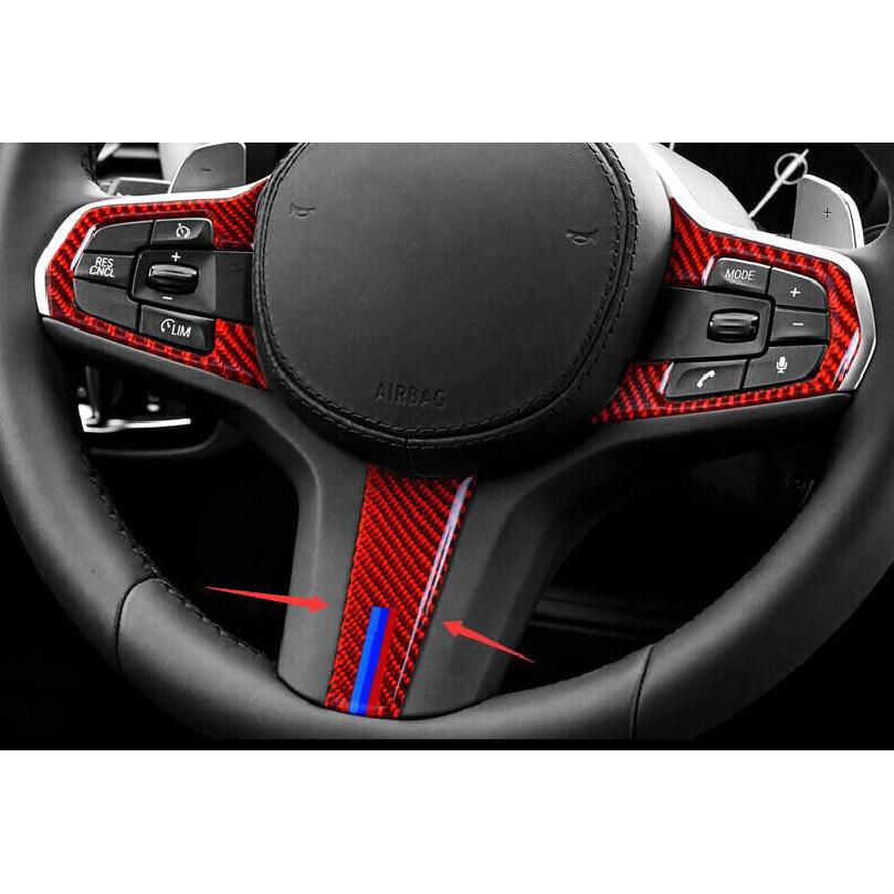 For BMW X3 G01 X4 2018- Red Carbon Fiber Steering Wheel Sheet Cover Decor 1X