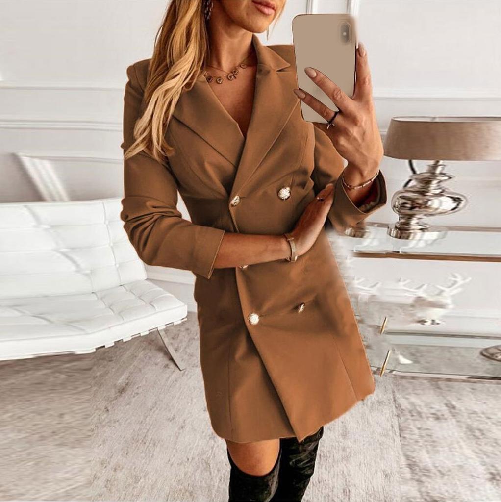 Jachetă de damă de iarnă cu mâneci lungi, culoare uni, cu două rânduri de nasturi, top subțire de costum