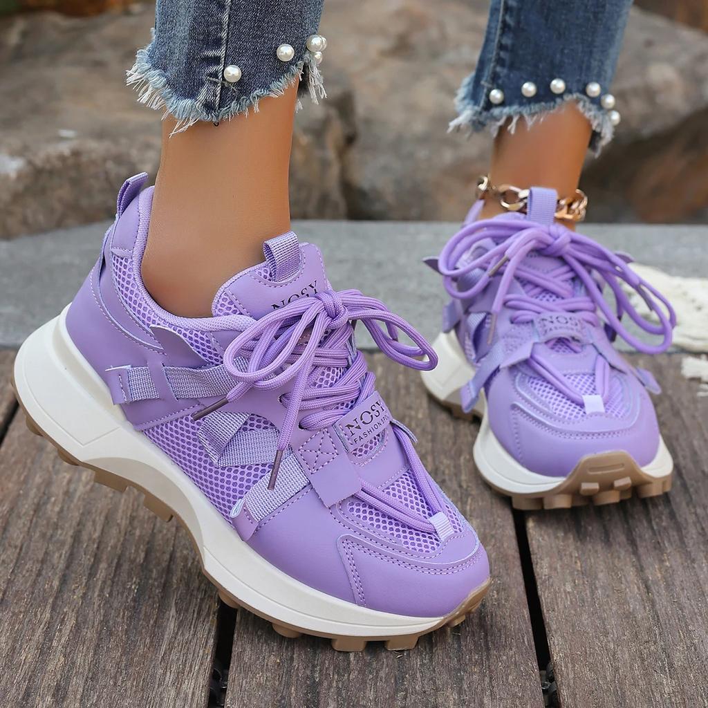 Fashion Women Sneakers New Breathable Mesh Platform Sneakers Women Casual Lace Up Outdoor Designer Shoes Comfortable Low Top Women Shoes