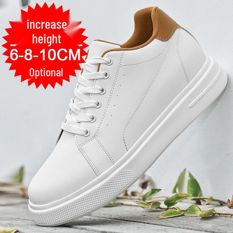 Pánské kožené tenisky zvyšující výšku o 8 cm - Bílé, Trendy silná podrážka, Prodyšné a ležérní sportovní styl