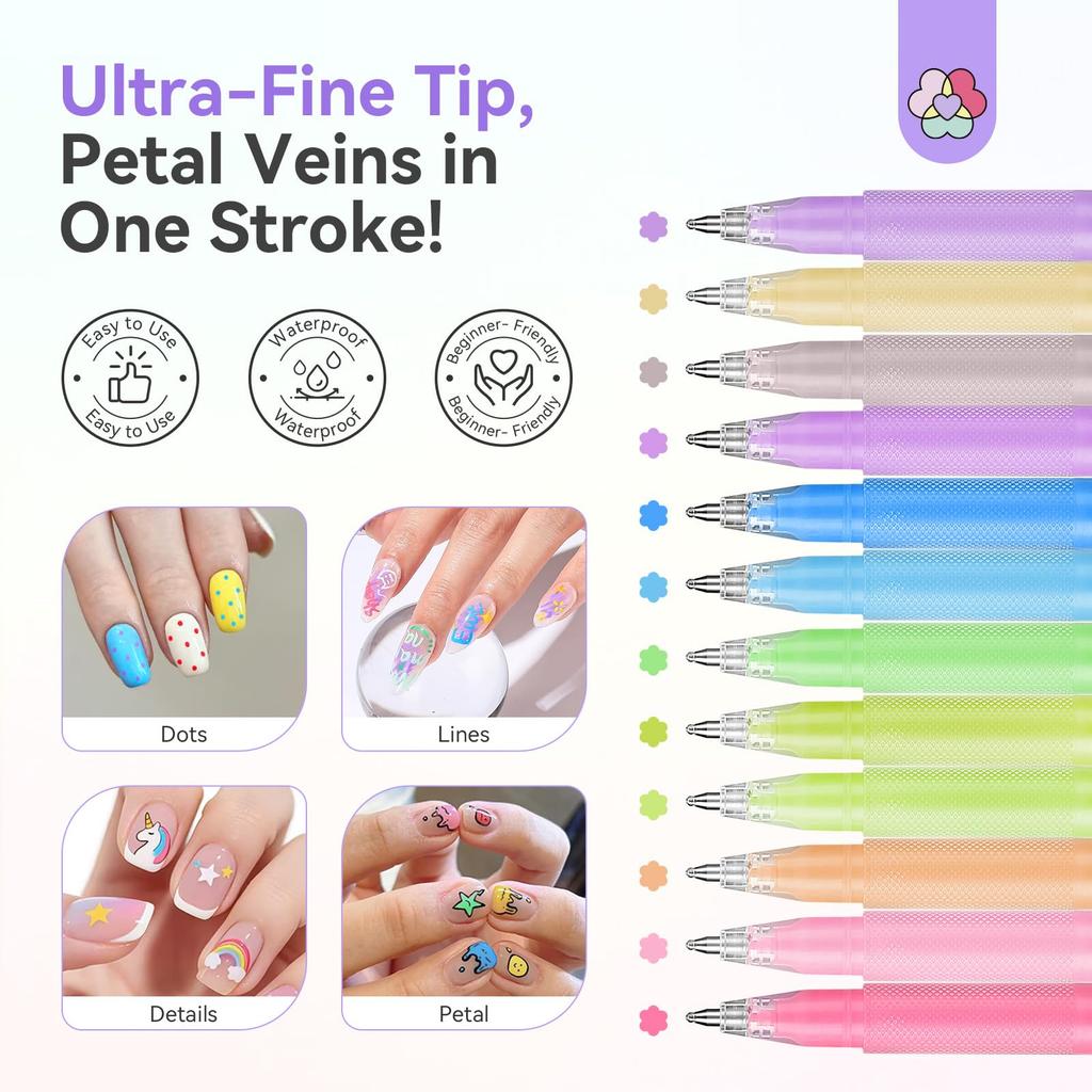 SAVILAND 3D Nail Art Pens Gel Nail 10 Nail 3D Acrylic Nail DIY Nail Design Fine Manicure Perfect for Beginners in Detailed Nail Art 12pcs Brush,