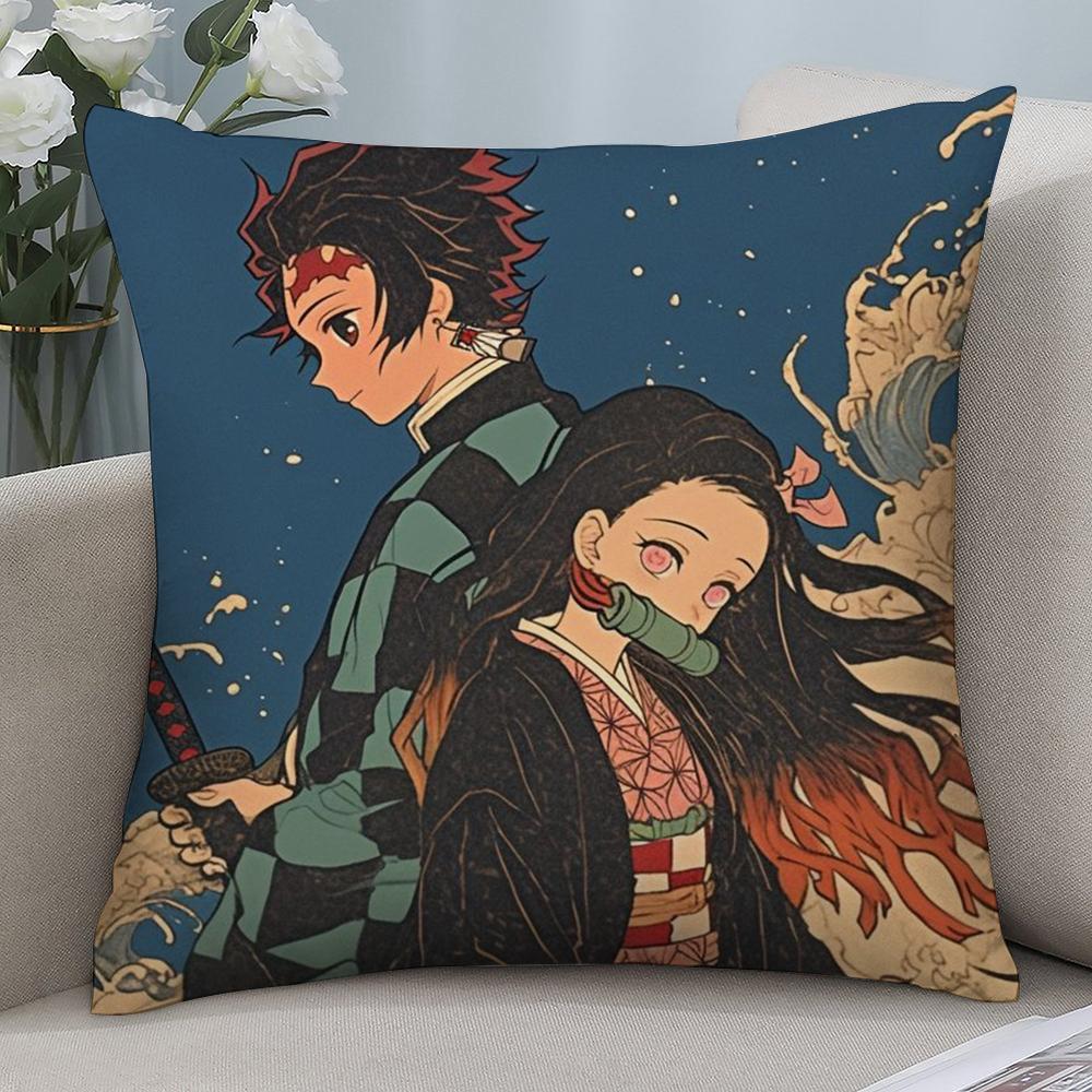 Demon S-Slayer K-Kamado T-Tanjiro N-Nezuko Pillow Case Short Plush Sofa Decorative Gift Home Double-sided Printing Cushion