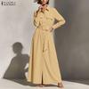 ZANZEA Women Formal Casual Turn Down Collar Long Sleeve Loose Long Shirt Dress