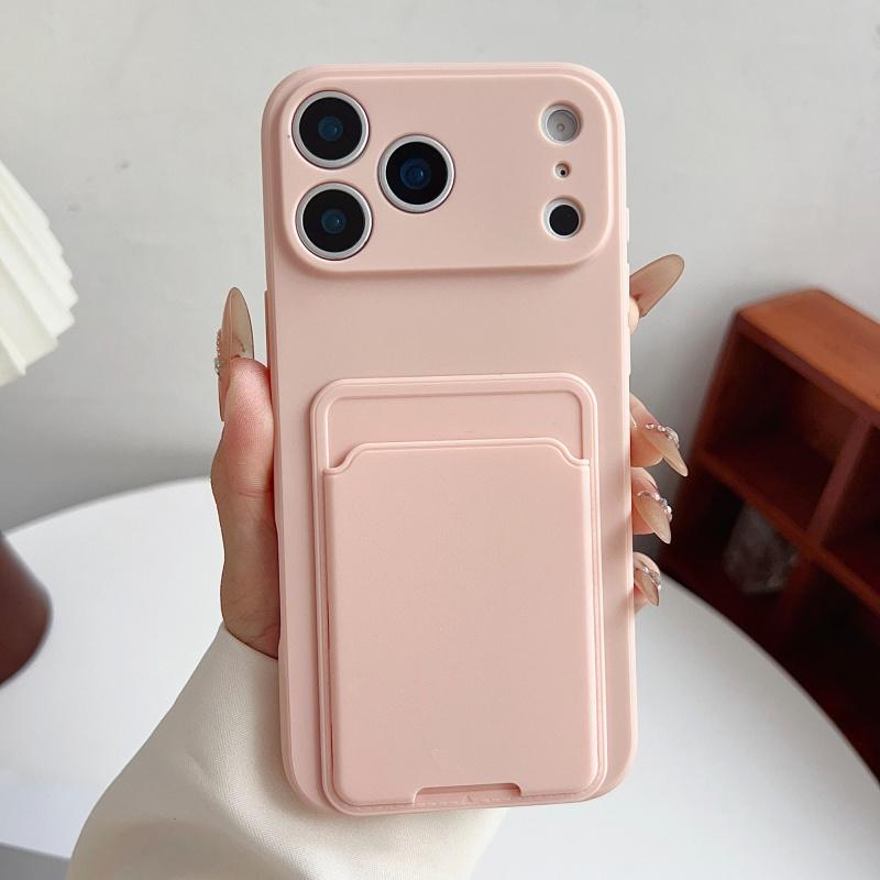 Simple Solid Color With Card Slot Phone Case  For Iphone 17 16 1 14 13 12 Pro Max TPU Store Card Photo Multifunctional Cover