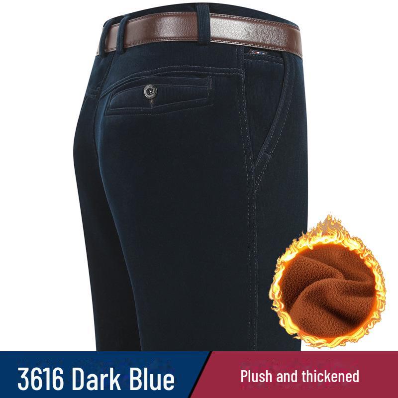 Men's Stretch Corduroy Pants - Middle-Aged, Casual, Loose Fit, Plus Velvet, Thickened for All Seasons