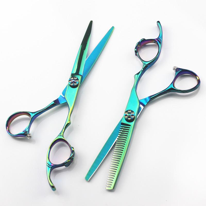 Professional 440C 6 '' Green Ring Hair Scissors Haircut Scissor Thinning Barber Makas Cutting Shears Hairdresser Scissors