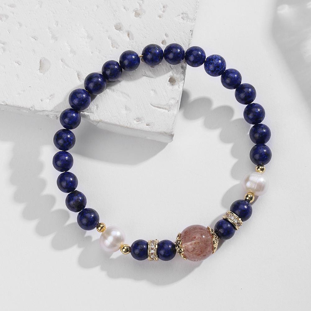 

Богемский браслет из натурального клубничного кристалла и лазурита