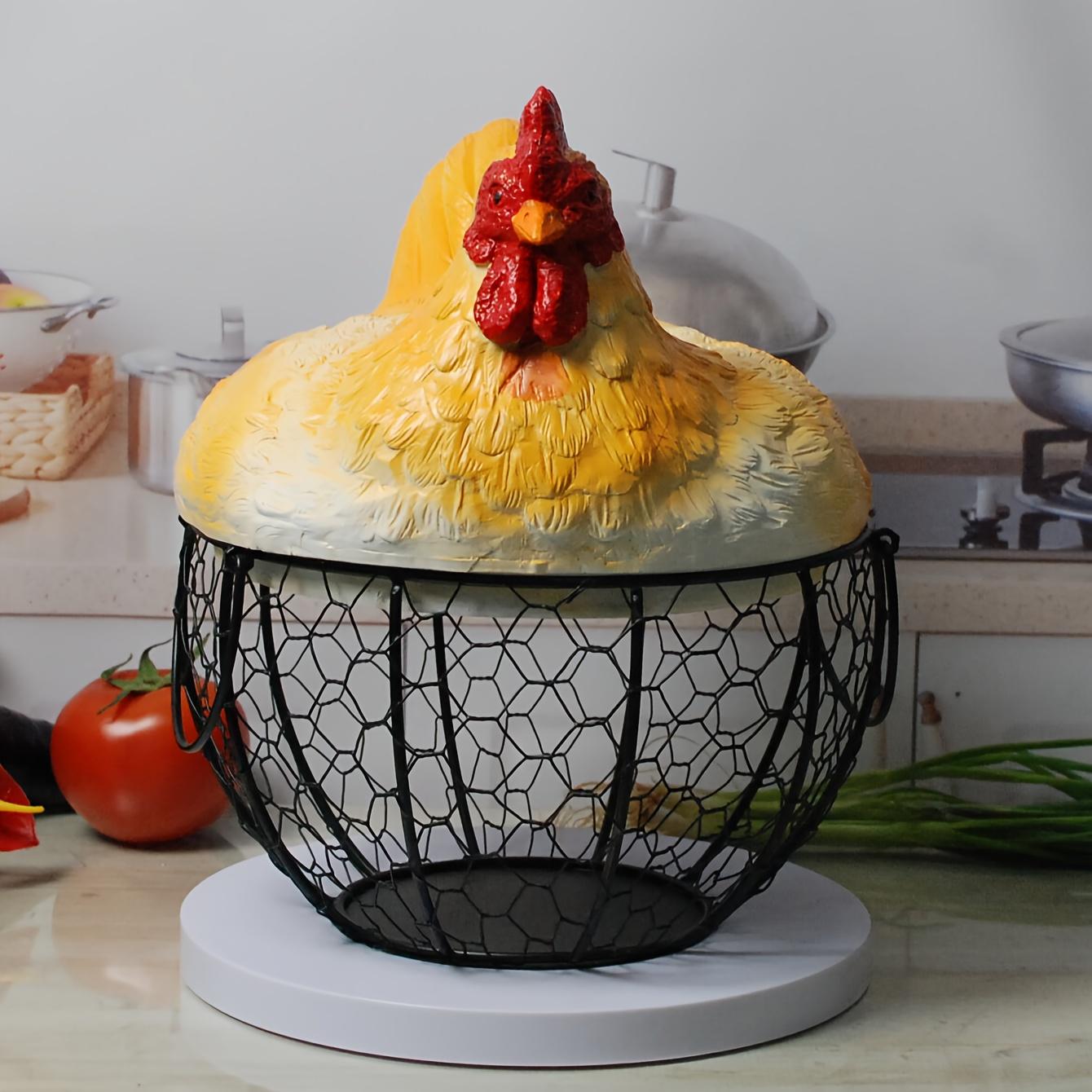 

Creative Hen Storage Basket Iron Home Kitchen Fruit Snack Egg Holder Decor
