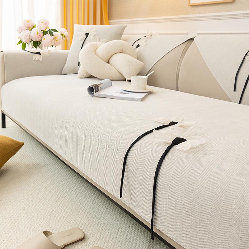 

Диванная подушка кремового цвета с узором «елочка» Синель Four Seasons Универсальное полотенце для спинки дивана Нескользящая грязеотталкивающая ткань 70*70cm