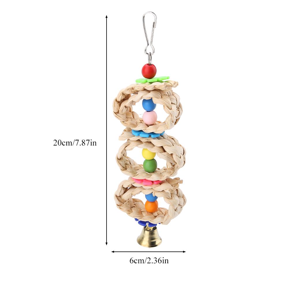 Pet Bird Toy Parrot Interactive Chew Wooden Circular Pattan Balls Hanging Cage Toys