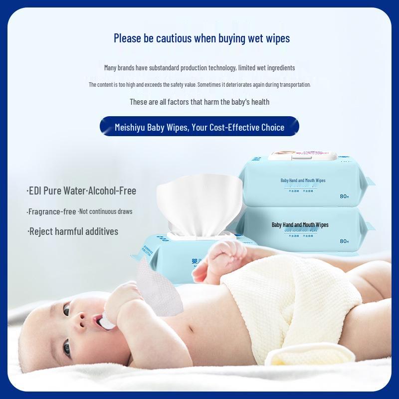 80-Sheet Pack of Moisturizing Baby Wet Wipes for Hands and Mouth