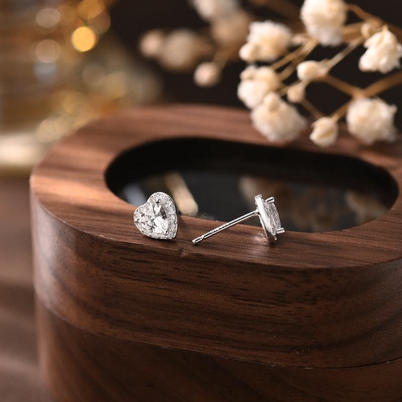 

999 Sterling Silver Sparkling Geometric Heart CZ Stud Earrings For Women Wedding Engagement Fine Jewelry Gifts