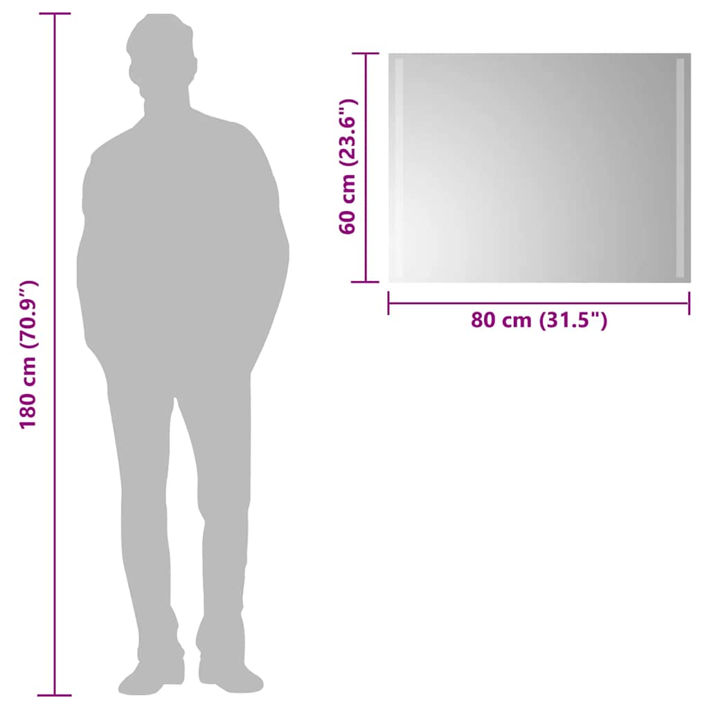 Vidaxl LED Bathroom Mirror, 80X60 Cm