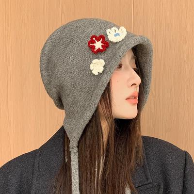 Korean Flower Knit Fisherman Hat: Cute, Face-Slimming, Autumn & Winter Bucket Hat for Women