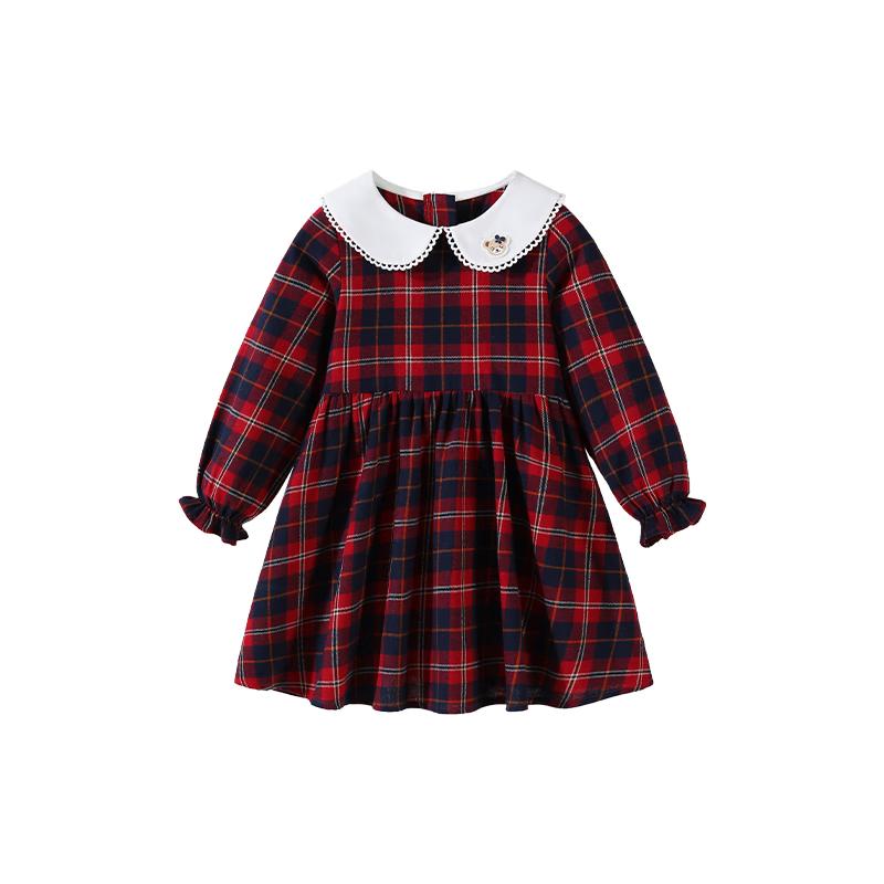 Classic Teddy Girls Long-Sleeve Plaid Princess Dress 140