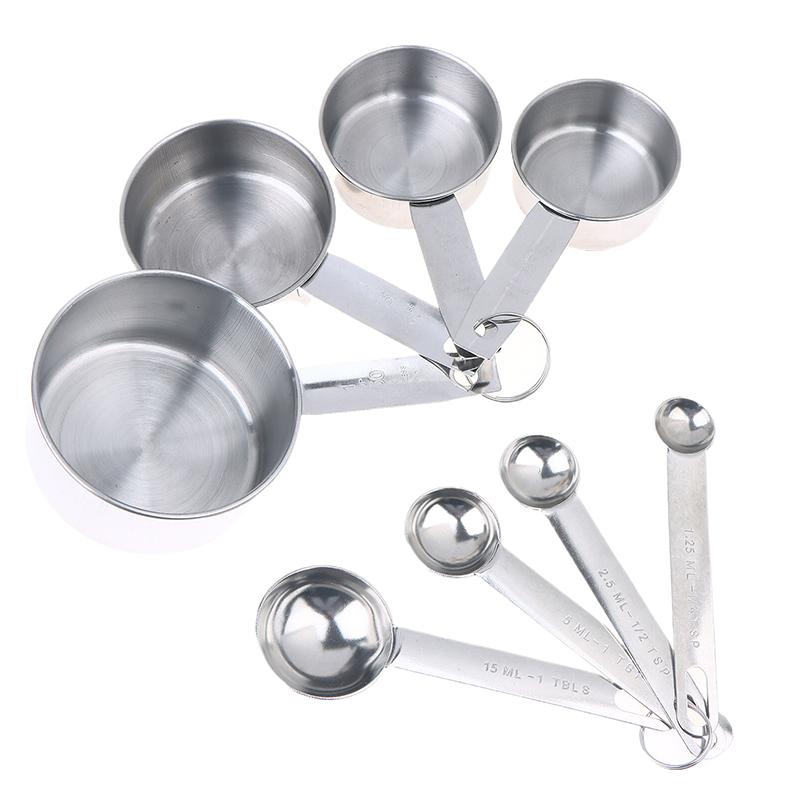 4/6/8Pcs Set Stainless Steel Measuring Spoon Cup With Scale Measuring Ruler Egg Beater Spoon Kitchen Baking Measuring Tool