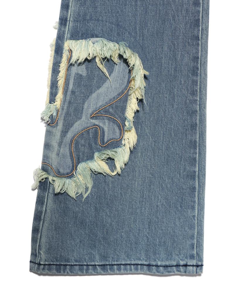 YOUHEE Youhee Symbol Patch Bootscut Pants Sky Blue