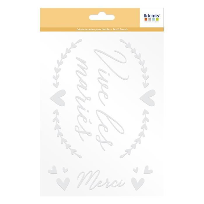 Transfert textile thermocollant - ARTEMIO - Vive les mariés - Blanc - 25 x 16 cm - Mariage