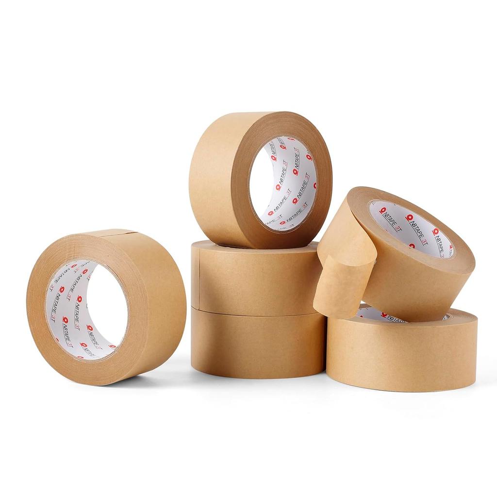 Kraft Tape Paper Packing Tape,6 Rolls, 2 inch x 55 Yards, 7 Mil Thick – Gummed Brown Packing Tape for Securely Sealing Cardboard Boxes Perfect for